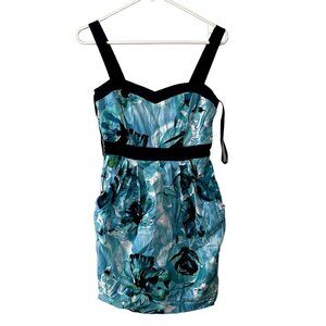 B. Smart blue turquoise white semi formal dress miniskirt pockets summer sun